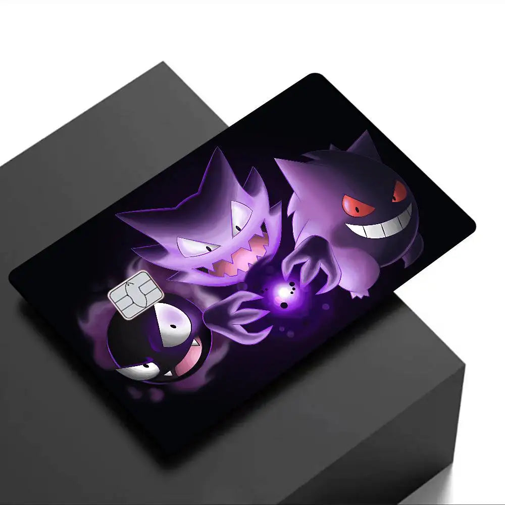 autocollants carte crédit dessin animé gengars monstres noirs violets yeux rouges nuages lunes motifs