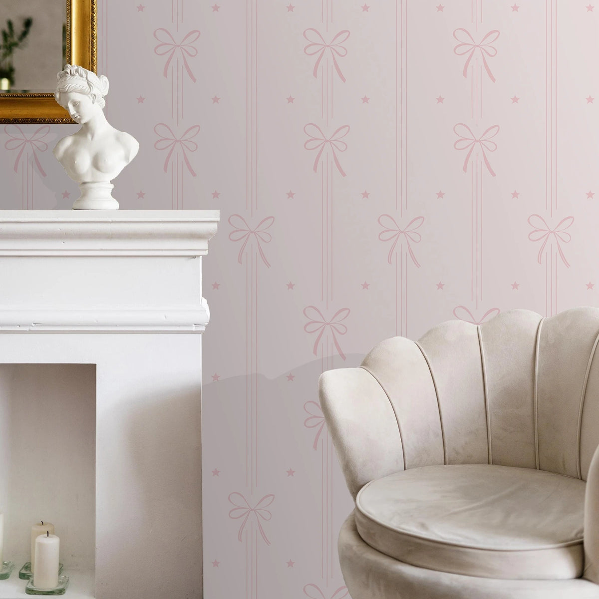 papier peint adhésif rose clair arcs rubans chambre enfant classique moderne