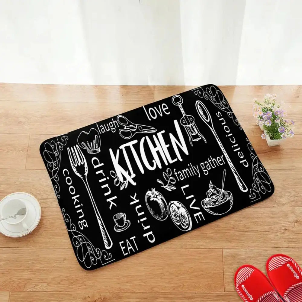 tapis cuisine noir blanc motifs kitchen antidérapant lavable machine moderne floralintérieur