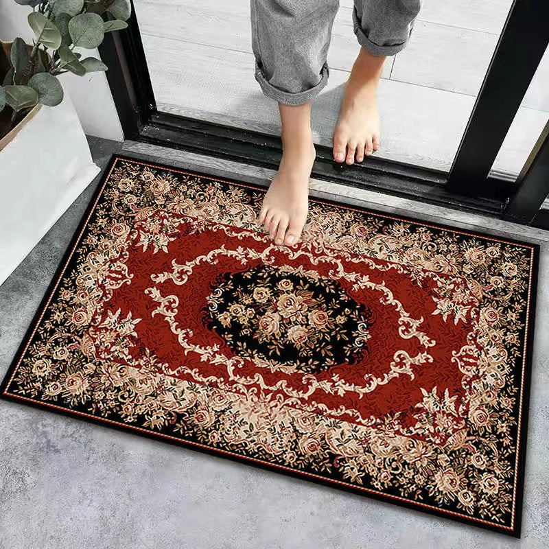 tapis d'entrée floral moderne résistant rides antidérapant rouge noir beige