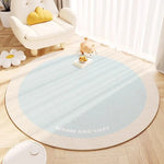 tapis rond moderne rayures horizontales bleu clair jaune clair beige vert clair polyester anti