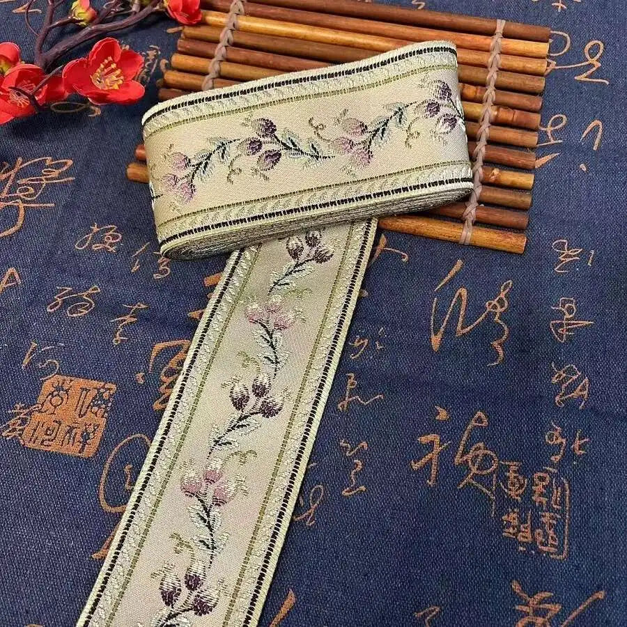 ruban brodé fleur bleu marine beige marron opacité élégant accessoire vestimentaire rideau polyester coton
