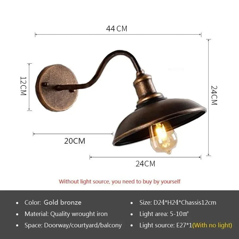 lampe murale industrielle vintage bronze noir étanche éclairage maison E27 LED