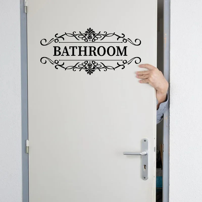 autocollants mural ornements floraux texte bathroom toilet adhésif classique vintage chambre salle bains porte