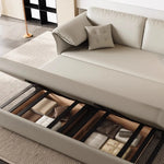 canapé lit moderne bois tissus composites beige clair oreillers multifonctionnel salon maison