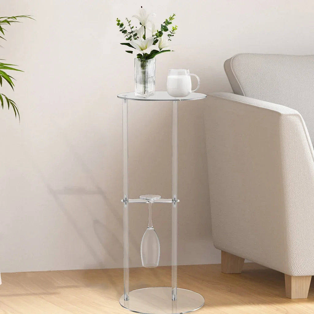 table ronde transparente moderne table basse minimaliste diamètre 25cm hauteur 60.5cm plateau opaque