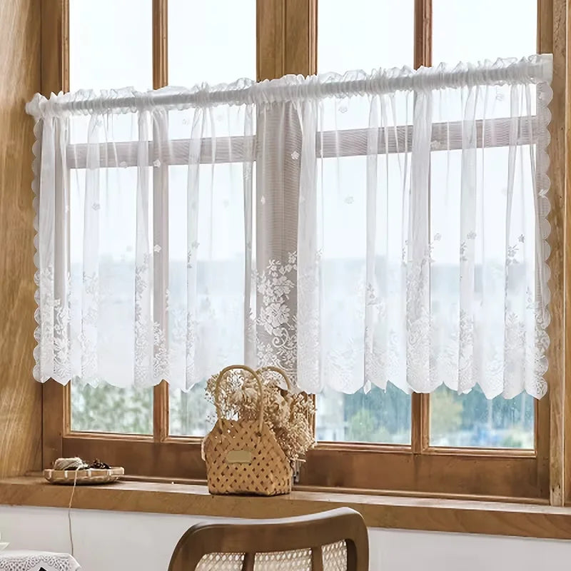 rideau blanc broderie florale transparent classique 100x45cm 100x60cm 140x45cm 140x60cm