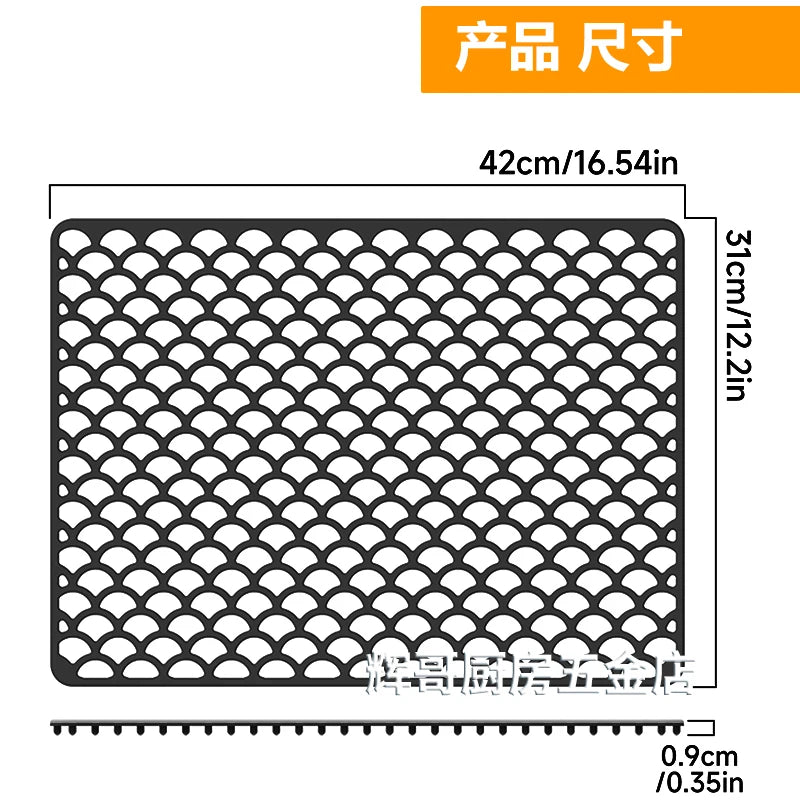 tapis protection silicone moderne gris perforations antidérapant cuisine vaisselle fond évier résistance chaleur