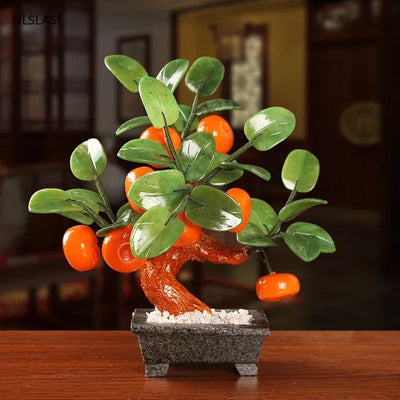 Arbre de fortune en jade naturel avec lingot argenté - décoration porte-bonheur