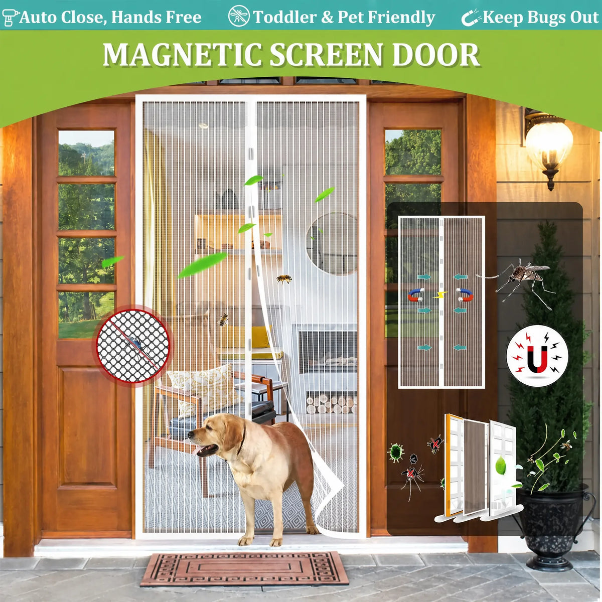 rideau porte magnétique anti insectes noir maille fine moderne adhésif 90x210 cm