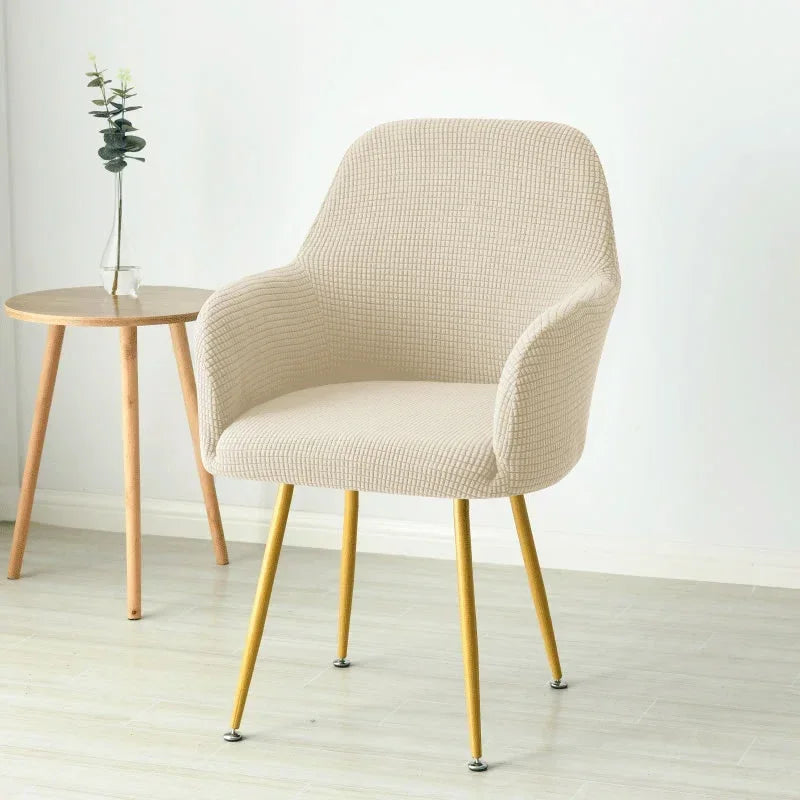 chaise moderne couverture tissu carreaux beige clair protection polyester elasthanne
