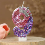 bougies chiffres paillettes rose violet blanches décoratives anniversaire enfants soja transparentes flamme colorée.NUMBER