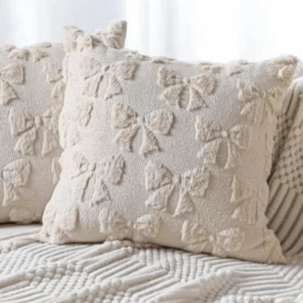 housse coussin moderne motif nœuds blanc bleu doux coton polyester 45x45cm