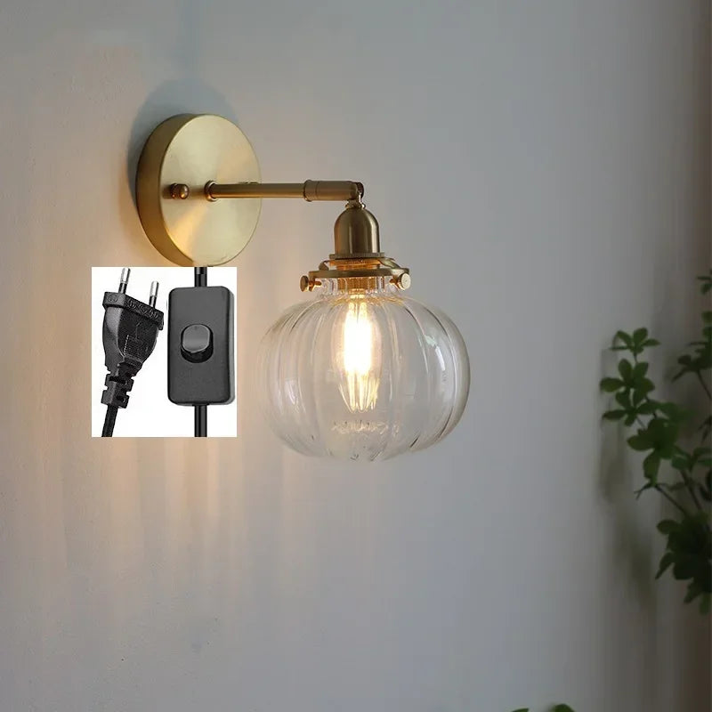 lampe murale moderne or transparent rayures ampoule led cordon interrupteur vintage électrique