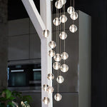 suspension lumineuse moderne cristal transparentes argentées 25 lumières