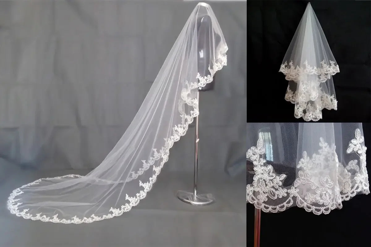 voile mariée blanc broderie florale classique monocouche translucide femme accessoire mariage peigne