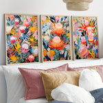 tableau toile fleurs exotiques abstraites cadre bois décoration murale moderne salon couleur vive