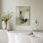 tableau toile art abstrait peinture moderne vert gris noir blanc cadre bois décoration murale