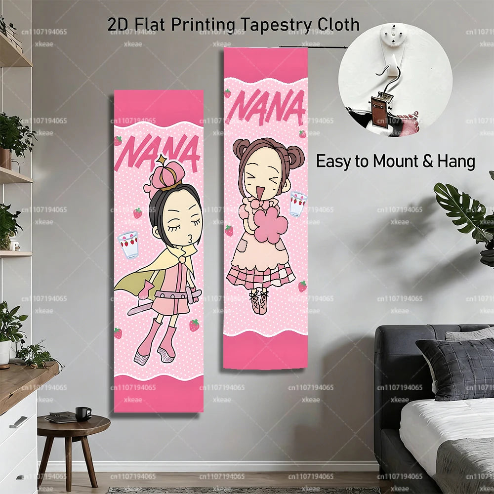 tapisserie murale personnages animés rose tresses bonbons fraises fond rose chambre décoration 150x40cm