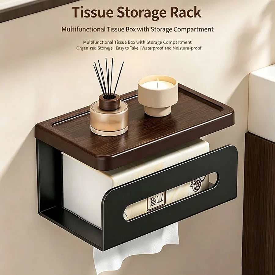 support papier toilette marron noir étagère murale salle bain moderne minimaliste distributeur mouchoirs