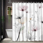 rideau douche polyester moderne fleurs stylisées feuilles pastel washable élégant