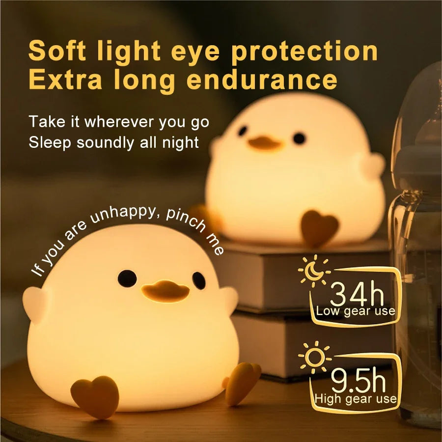 veilleuse canard blanc jaune coeurs moderne enfantine adhésive rechargeable usb tactile