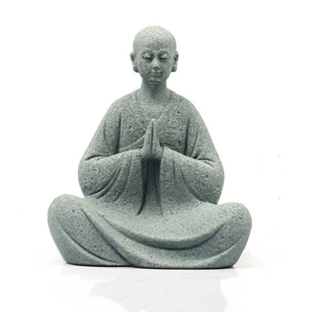 figurines moines méditation pierre zen gris clair deco statuettes minimaliste ornement maison