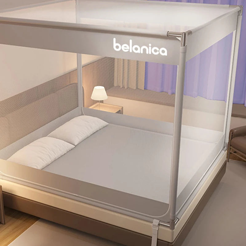 lit baldaquin moustiquaire polyester plié unisexe moderne beige blanc clips chambre enfants bébés