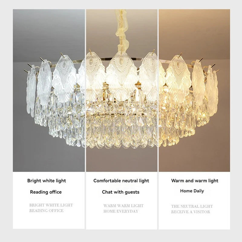 lustre doré cristal suspension salon chambre classique led 80cm adjustable