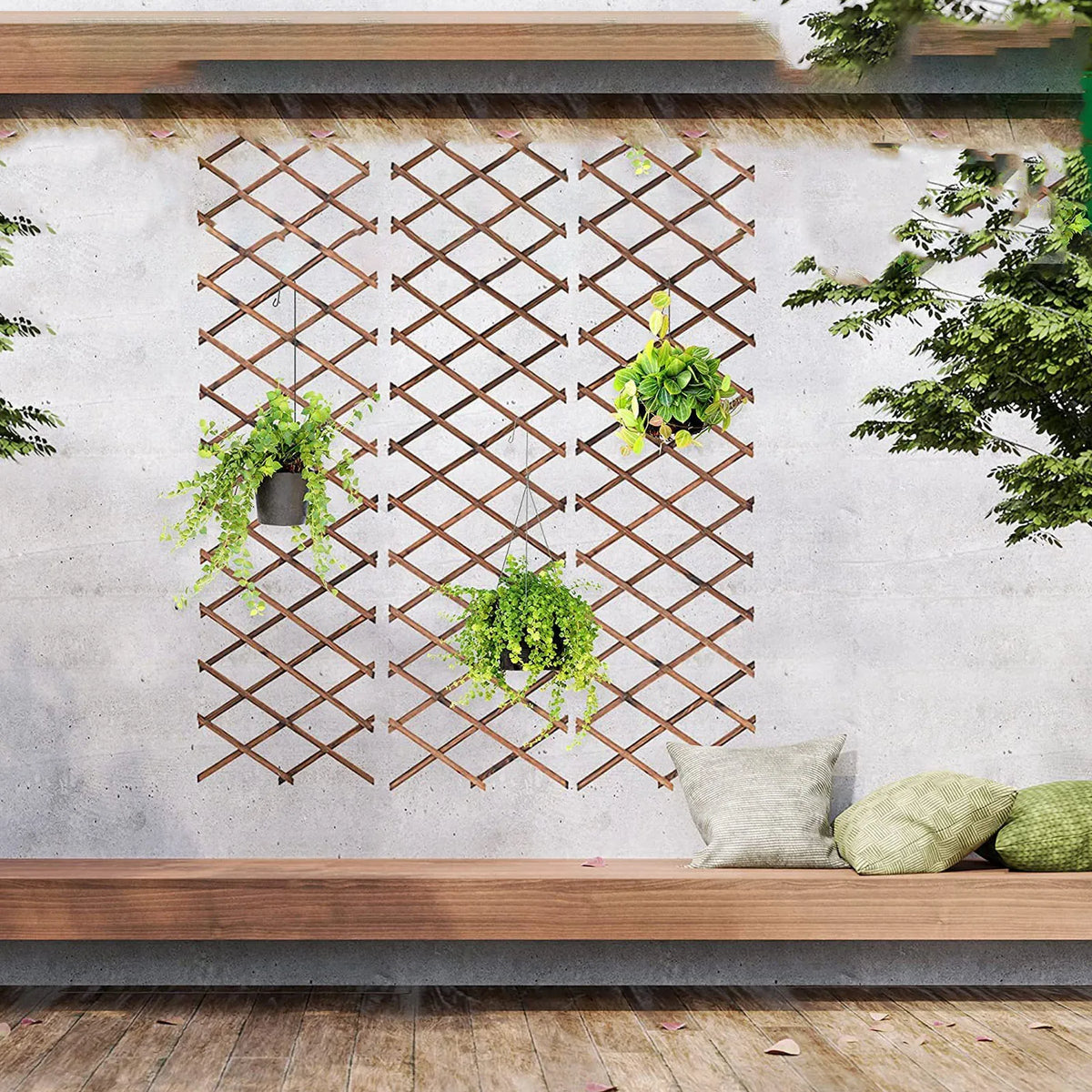 Treillis extensible blanc pour plantes grimpantes en bois