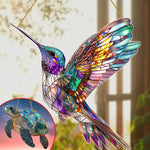 colibri tortue mosaïque verre coloré artisanal tiffany chaîne dorée décoration suspendue maison jardin