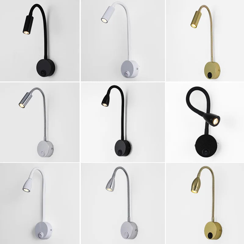 lampe murale led bras articulé tête orientable moderne minimaliste noir blanc argenté doré chambre