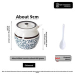 pots épices céramique fleurs stylisées couvercle cuillère plastique blanc rouge bleu noire hermétique kitchen