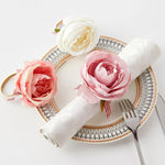 porte serviettes anneaux florals rose blanc rubans pois romantique restaurant decoration mariage opaques artificiels