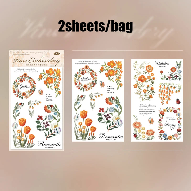 autocollants decoratifs fleurs feuilles papillons abeilles multicolores brodees scrapbooking journal decoration craft