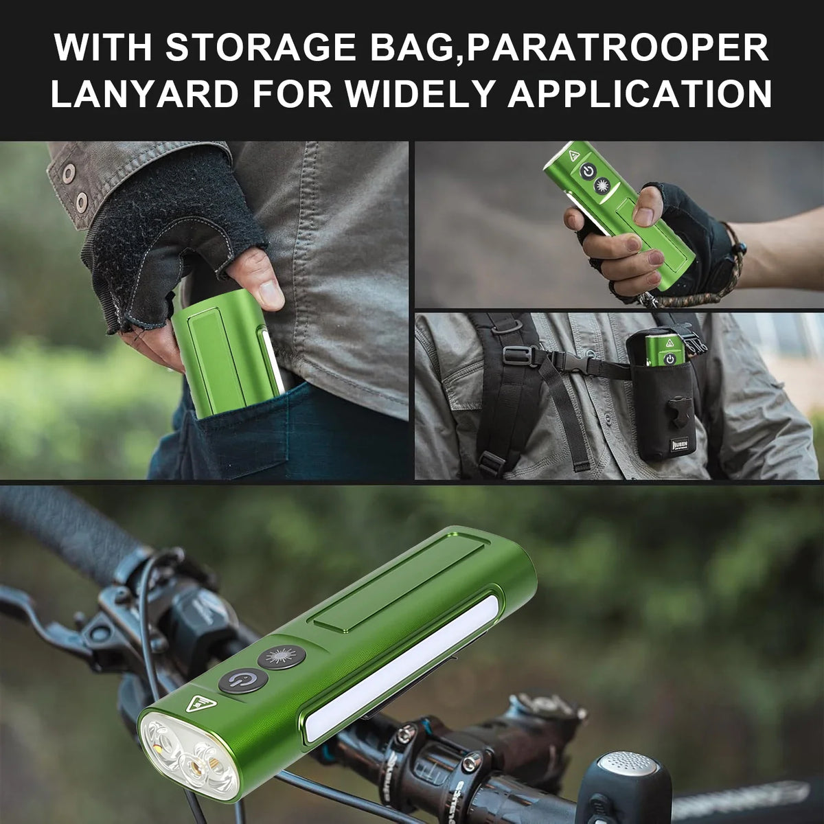 lampe torche multifonction vert moderne clips magnétiques rechargeable usb étanche camping randonnée