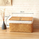 paniers paille naturels panier couvercle poignées métalliques boho chic rustique salon