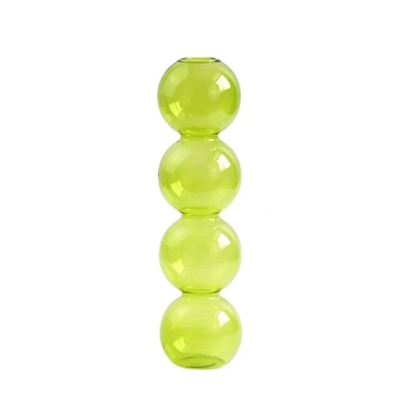 vases transparents modernes sphères empilées bleu vert marron beige