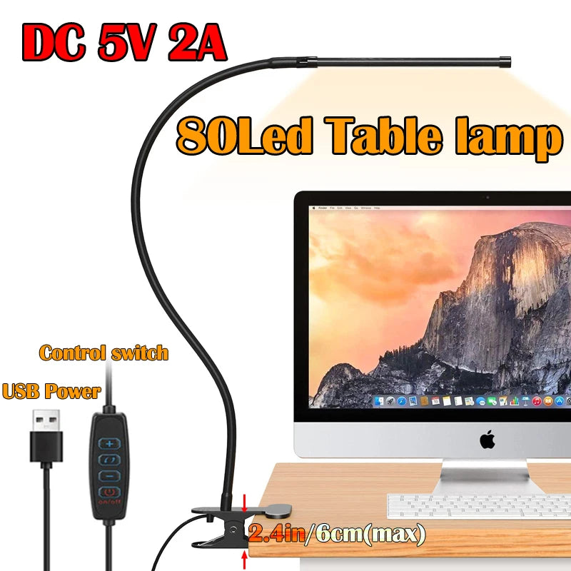 lampe table led noir clip usb moderne protection yeux adjustable chambre