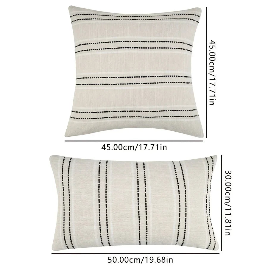 coussins décoratifs bohémiens rayures verticales crème noir tissu minimaliste fermeture éclair salon chambre