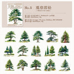 sticker illustration arbres divers couleurs feuillage adhésif album photo créatif vert rose blanc