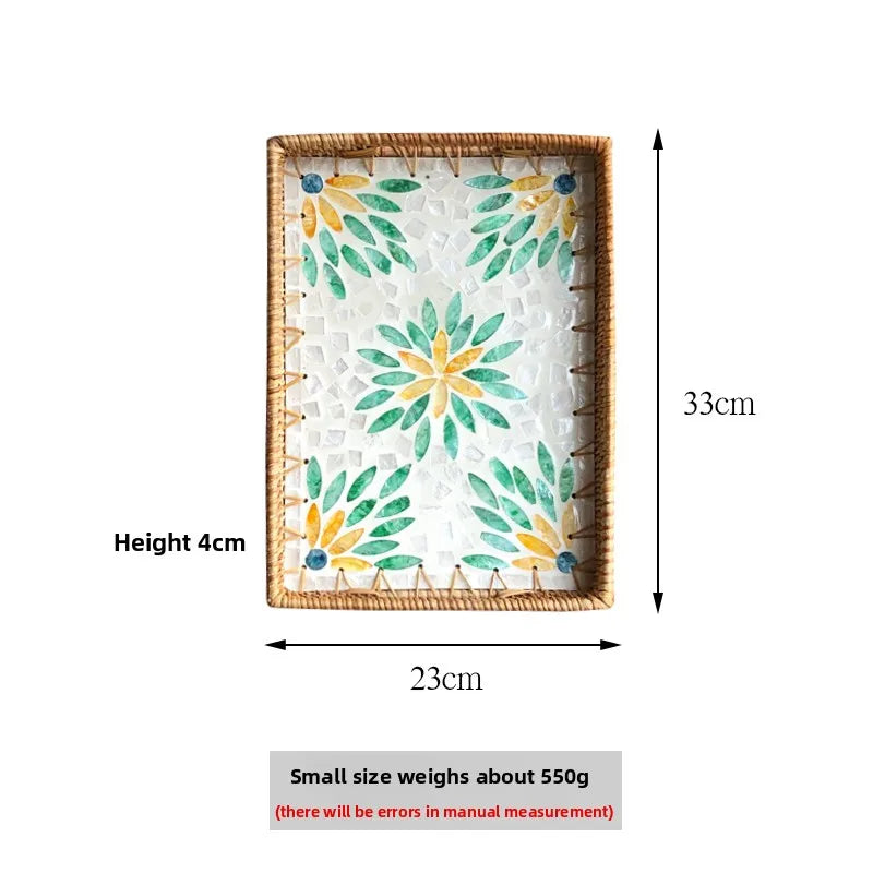 plateau rotin marron clair motif floral boho chic moderne décoration maison rustique table basse