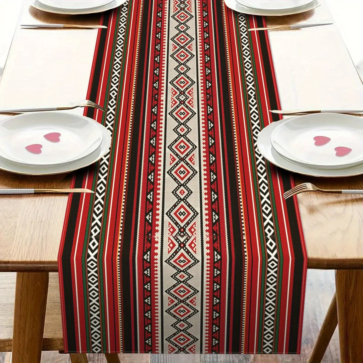 nappe ethnique géométrique rouge noir blanche verte beige table fête polyestrelin opaque semiTransparent traditionnelle