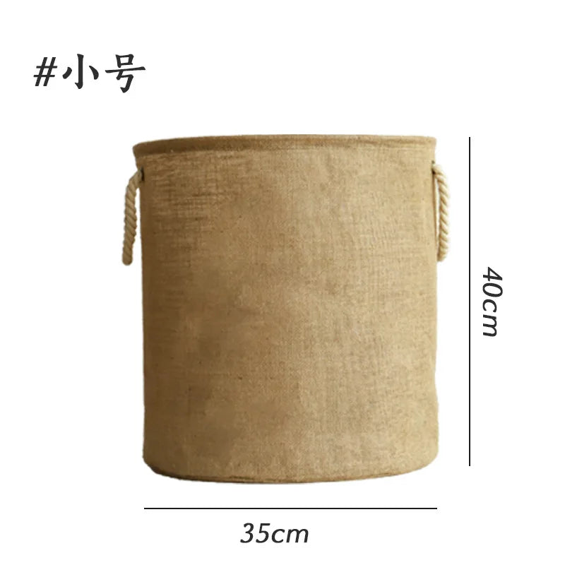 panier toile jute pliable imperméable poignées rustique beige blanc(franges)