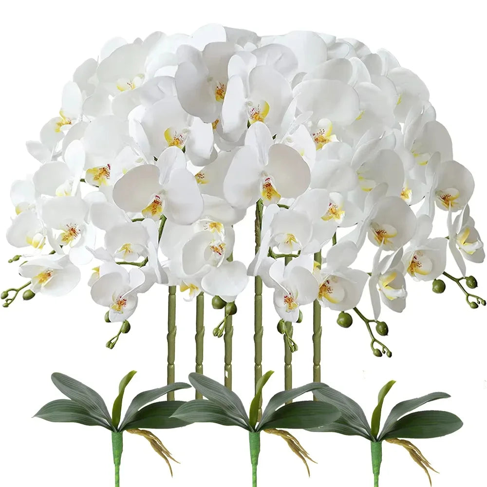 orchidées artificielles fleurs blanches feuilles vertes modernes décoration intérieure vases dorés sophistiquée élégante naturelle