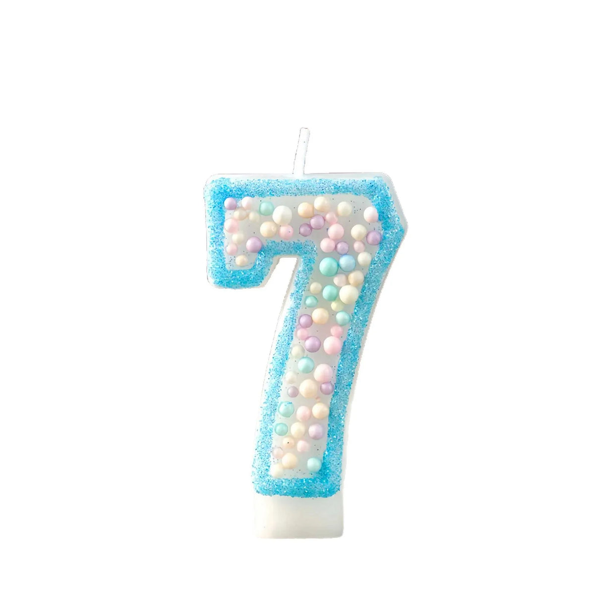 bougies anniversaire numéraires chiffres bleu pastel multicolores décoration gâteau enfant brillantes support blanc
