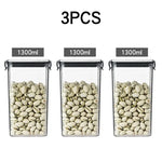 boîtes rangement alimentaire transparentes poignées noires multiple tailles réutilisables modernes pratiques épices pâtes graines