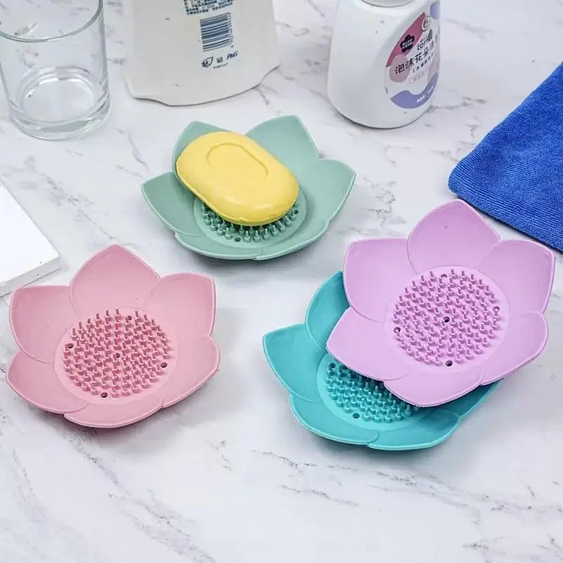support savon moderne fleur lotus adhésif couleurs vert violet jaune rose gris opaquet