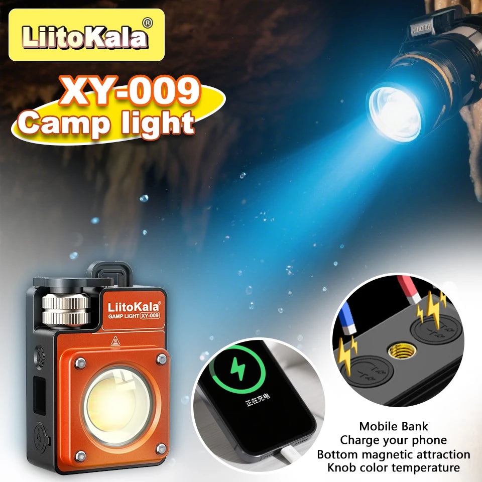lampe torche led rechargeable orange aimantée ipx4 étanche affichage lcd port charge type