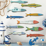 décorations murales poissons bois colorées marin rustique vintage éclaboussures océan charme maison thuyền gỗ